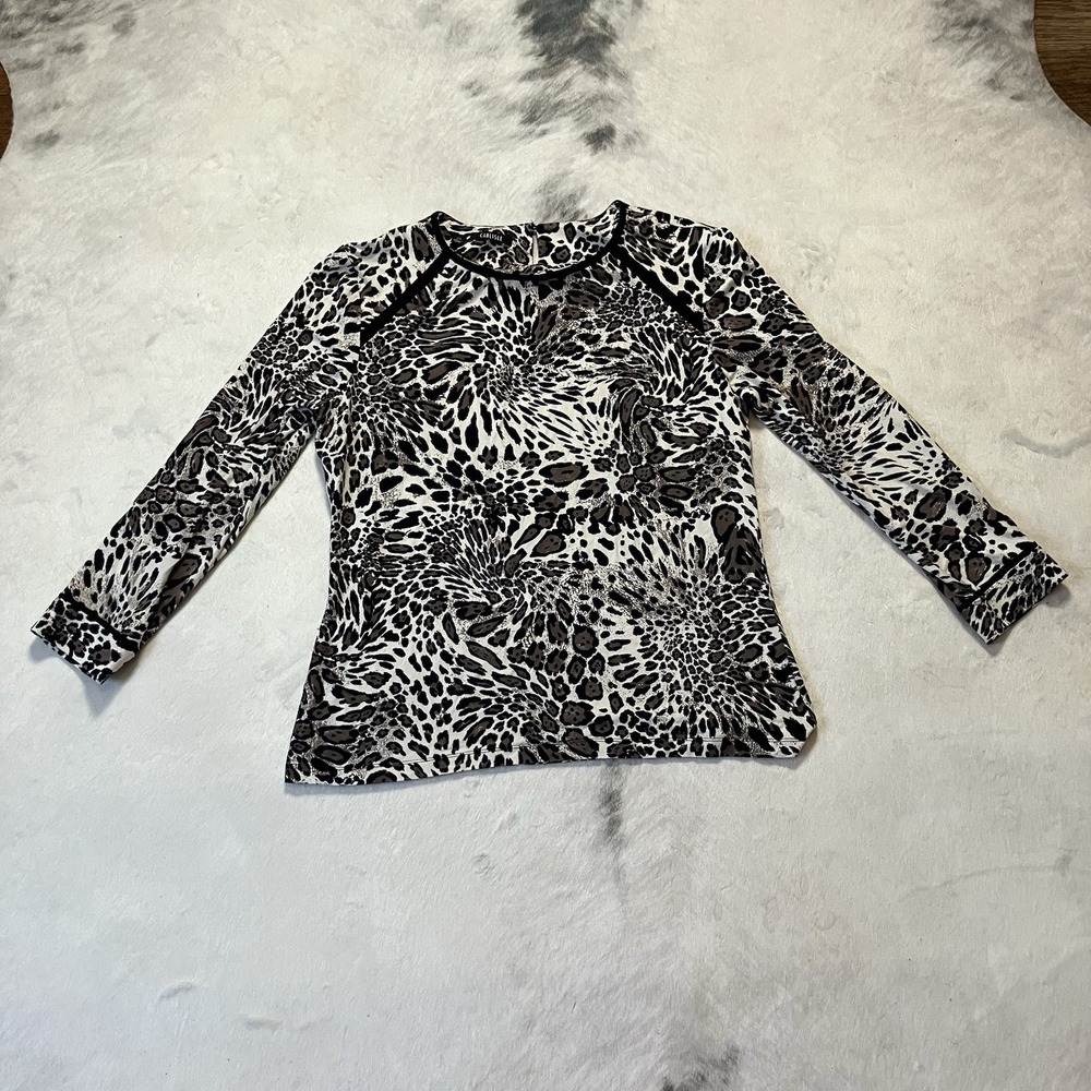 Carlisle Shirt Womens Size Large Cheetah Animal Print Long Sleeve Pullover